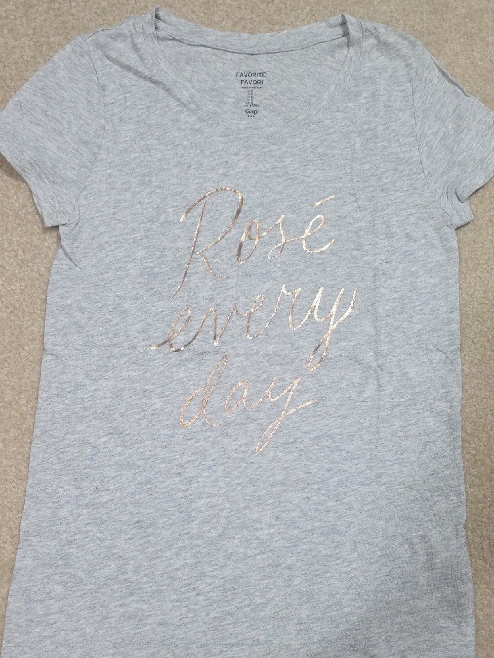 GAP Light Gray Tee with Rose-Gold Script